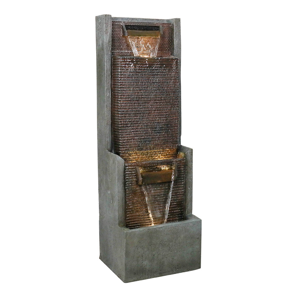 Resin Slim Outdoor Wall Fountain 39 Inch 11 Inch Deep shown from a left angle against a plain white background.