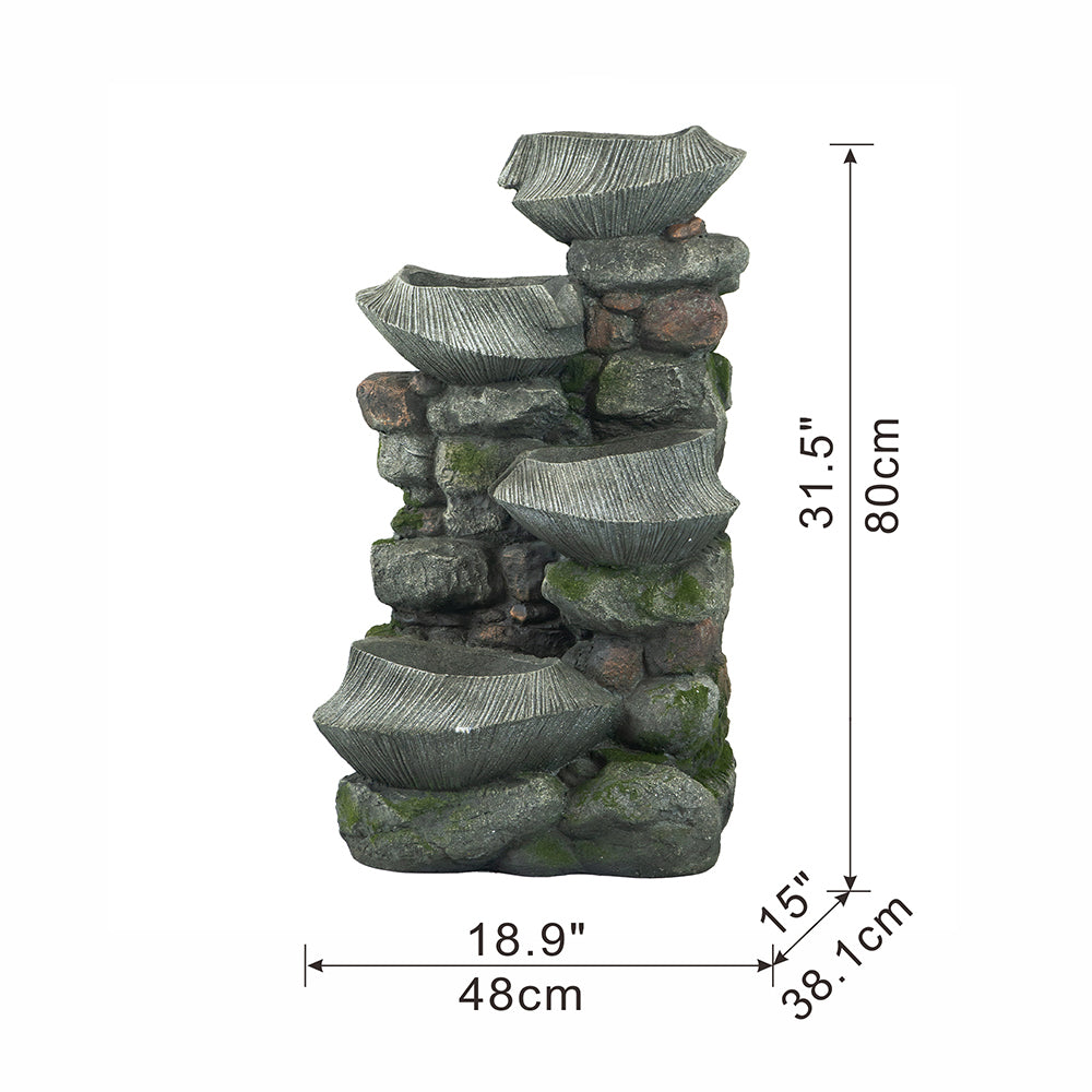 Dimensional diagram for the Resin Fluted Basin Tiered Outdoor Water Fountain 650 GPH.