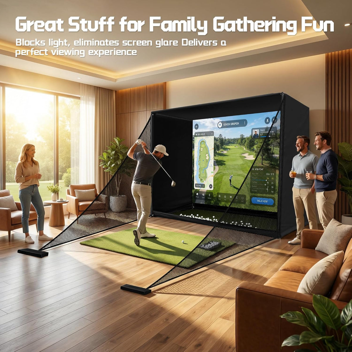 Golf Simulator Enclosure Net 10X8Ft Golf Practice Simulator with HD Impact Screen Kit & Sturdy EPE Foam-Filled Frame Golfs Cage Net with Safety Side Nets for Home Indoor Setup — product view 9
