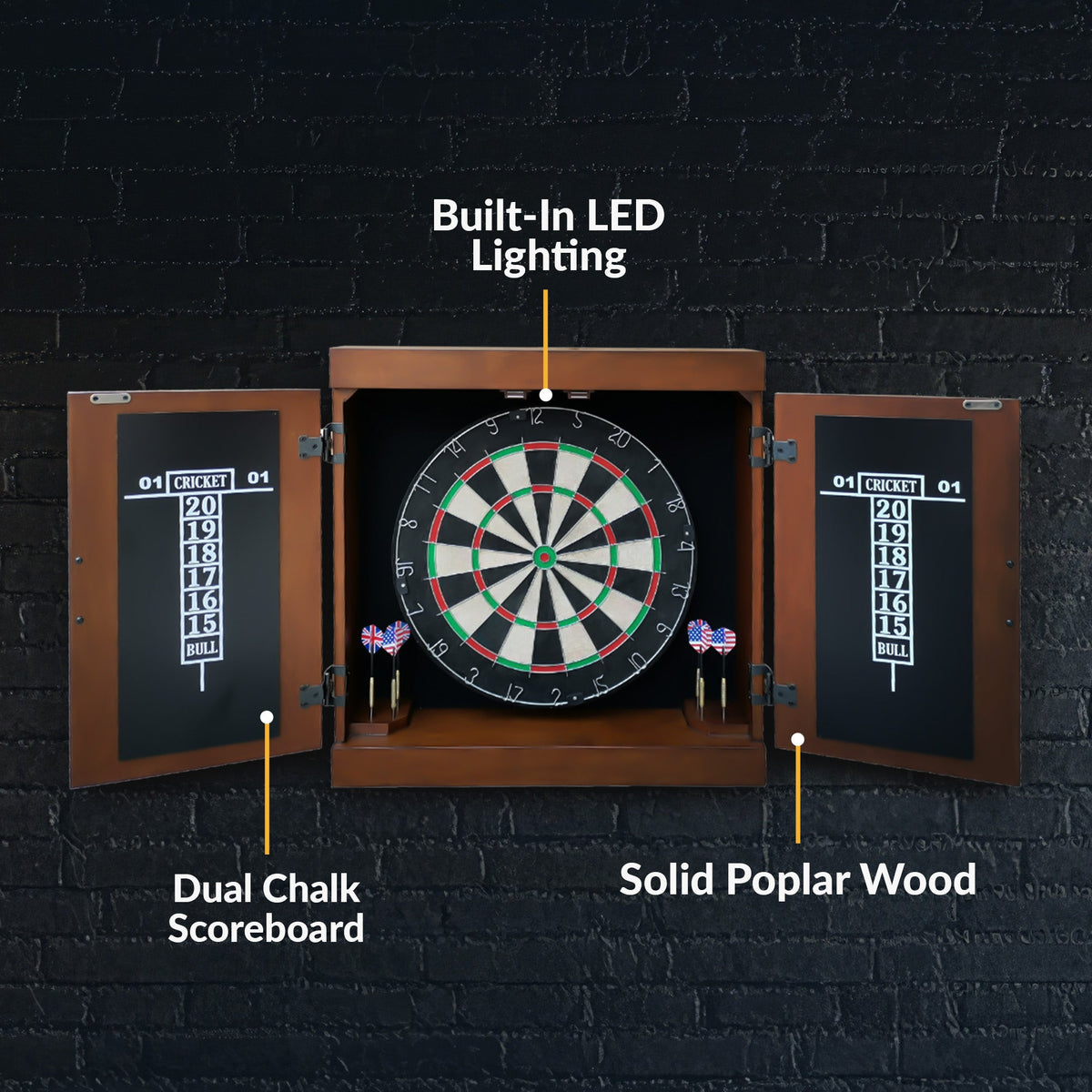Hathaway Farmington Bristle Dartboard and Cabinet Set - Walnut Finish