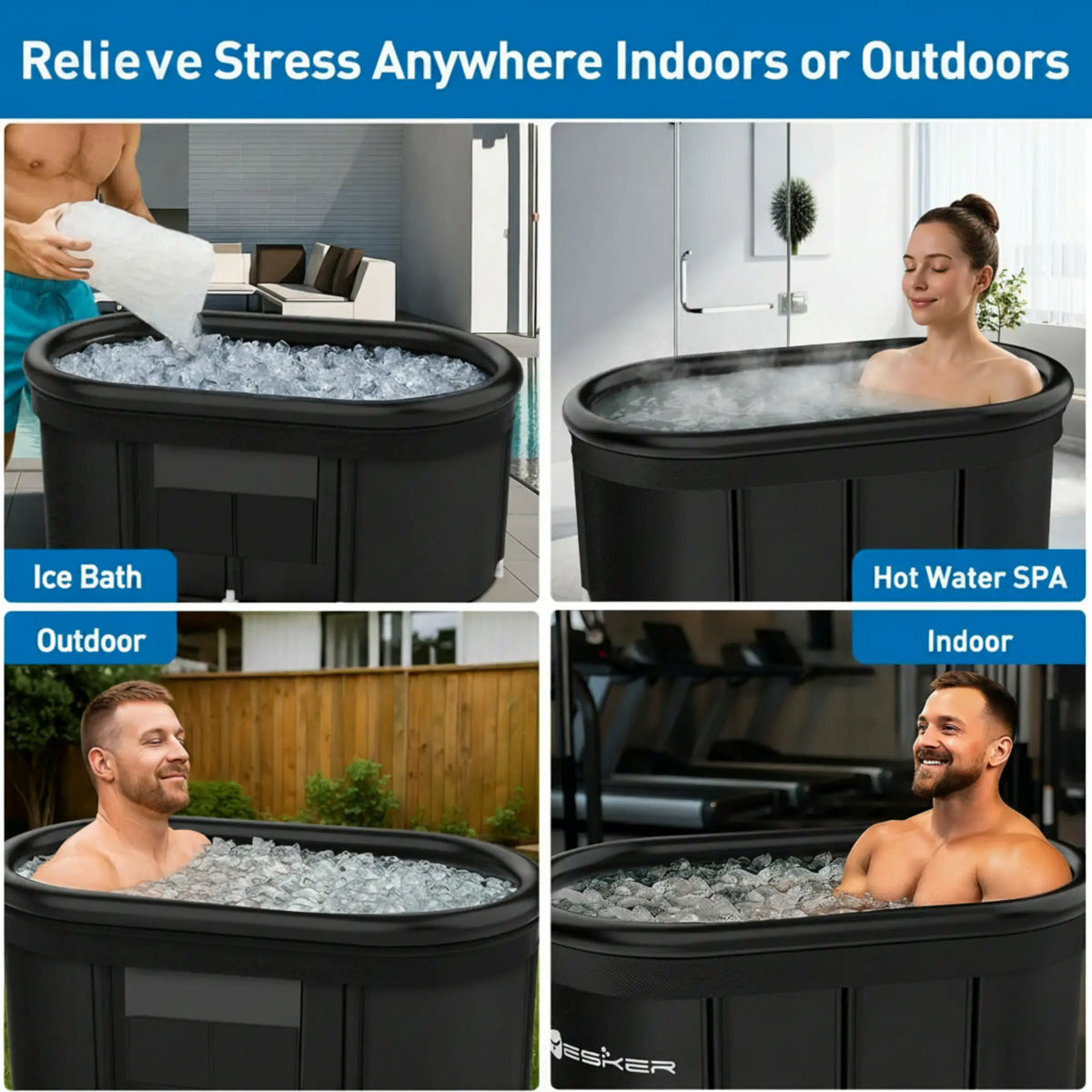 110-Gallon Oval Ice Bath Tub with Storage Bag, Multi-Layered Portable Cold Plunge Tub with Cover, Drop-In Bathtub Foldable for Athletes, Home Gym, Outdoor Use — product view 3