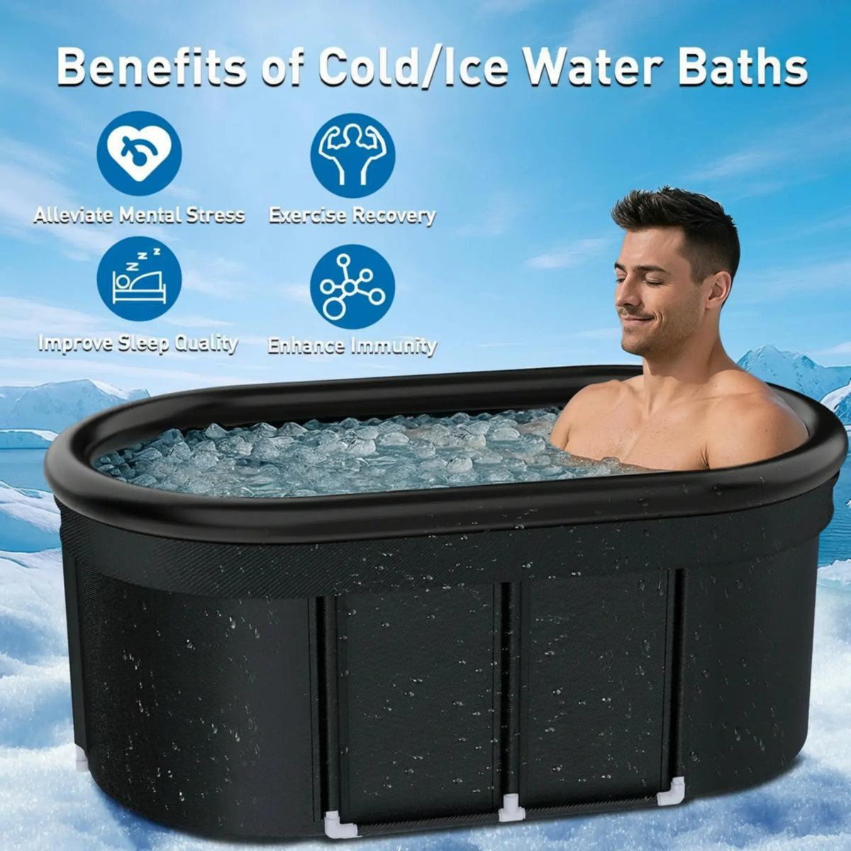110-Gallon Oval Ice Bath Tub with Storage Bag, Multi-Layered Portable Cold Plunge Tub with Cover, Drop-In Bathtub Foldable for Athletes, Home Gym, Outdoor Use — product view 4