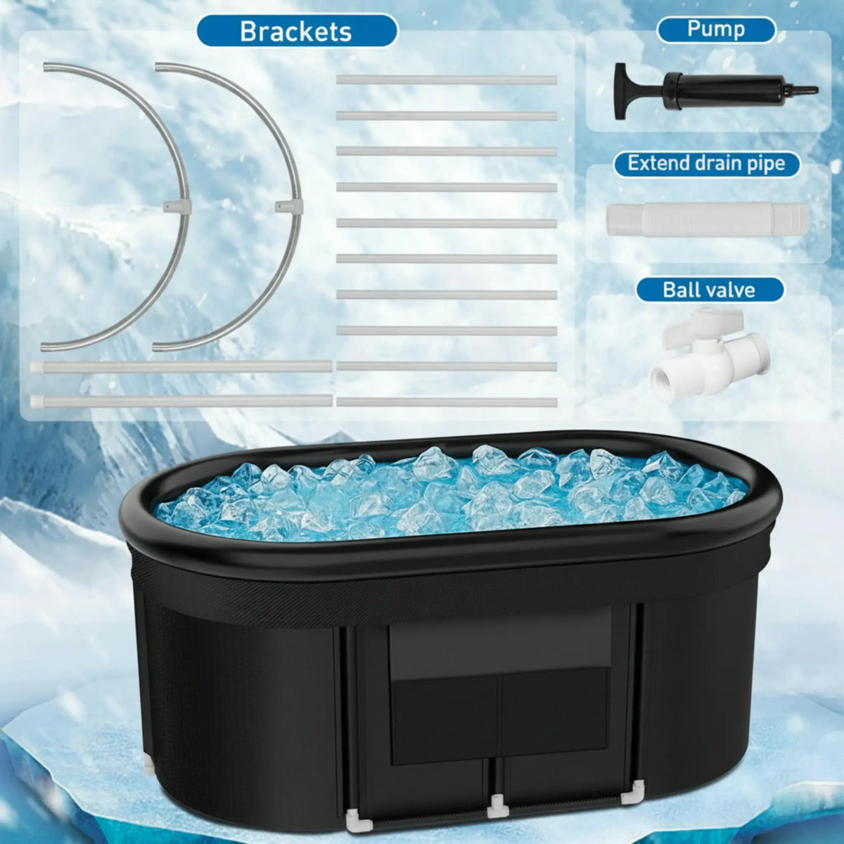 110-Gallon Oval Ice Bath Tub with Storage Bag, Multi-Layered Portable Cold Plunge Tub with Cover, Drop-In Bathtub Foldable for Athletes, Home Gym, Outdoor Use — product view 5