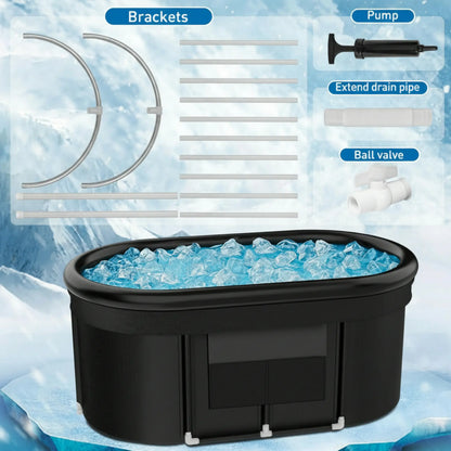 110-Gallon Oval Ice Bath Tub with Storage Bag, Multi-Layered Portable Cold Plunge Tub with Cover, Drop-In Bathtub Foldable for Athletes, Home Gym, Outdoor Use — product view 5