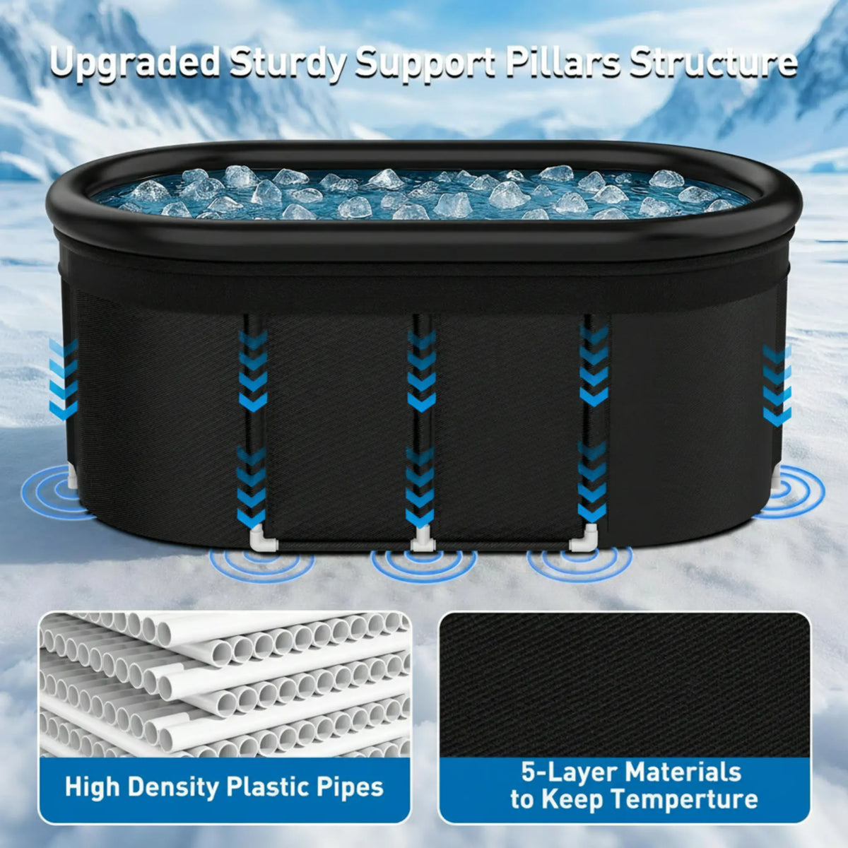 110-Gallon Oval Ice Bath Tub with Storage Bag, Multi-Layered Portable Cold Plunge Tub with Cover, Drop-In Bathtub Foldable for Athletes, Home Gym, Outdoor Use — product view 6
