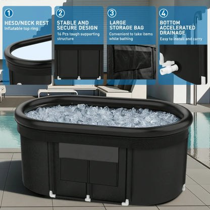 110-Gallon Oval Ice Bath Tub with Storage Bag, Multi-Layered Portable Cold Plunge Tub with Cover, Drop-In Bathtub Foldable for Athletes, Home Gym, Outdoor Use — product view 7