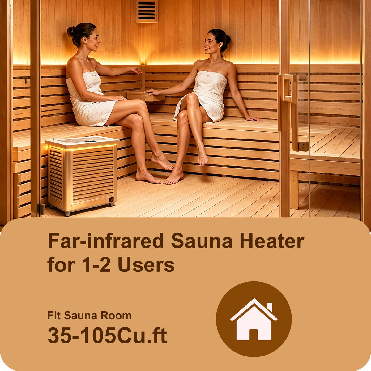 1500W Far-Infrared Sauna Heater with Plug, 110-120V Graphene Sauna Heating System with Touch & WiFi Control, for 35-105 cu.ft Dry Sauna Rooms, Hemlock Wood Shell