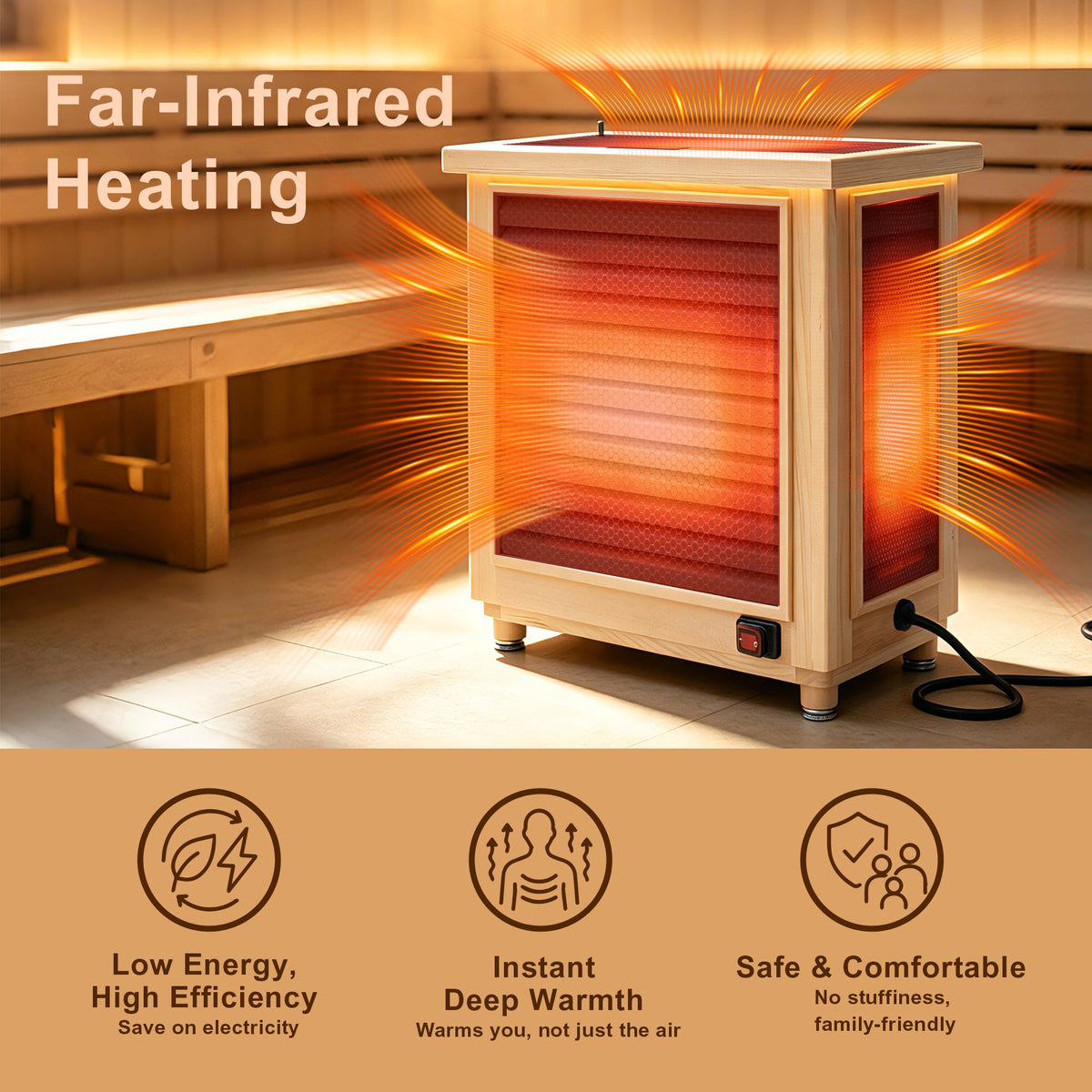 1500W Far-Infrared Sauna Heater with Plug, 110-120V Graphene Sauna Heating System with Touch & WiFi Control, for 35-105 cu.ft Dry Sauna Rooms, Hemlock Wood Shell