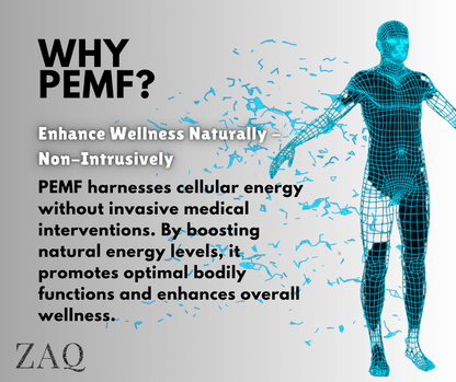 Infrared PEMF Travel Mat named in a graphic beside a blue wireframe human figure on a light background.