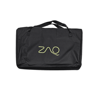 Black carrying case with handles and a lime logo shown on a white background beside the Infrared PEMF Mat.
