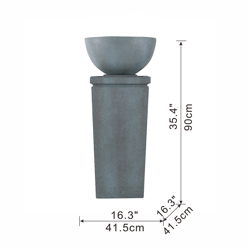 Resin Zen Bowl Pedestal Outdoor Fountain 35 Inch with dimension lines on a white background.