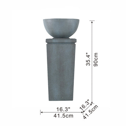 Resin Zen Bowl Pedestal Outdoor Fountain 35 Inch with dimension lines on a white background.