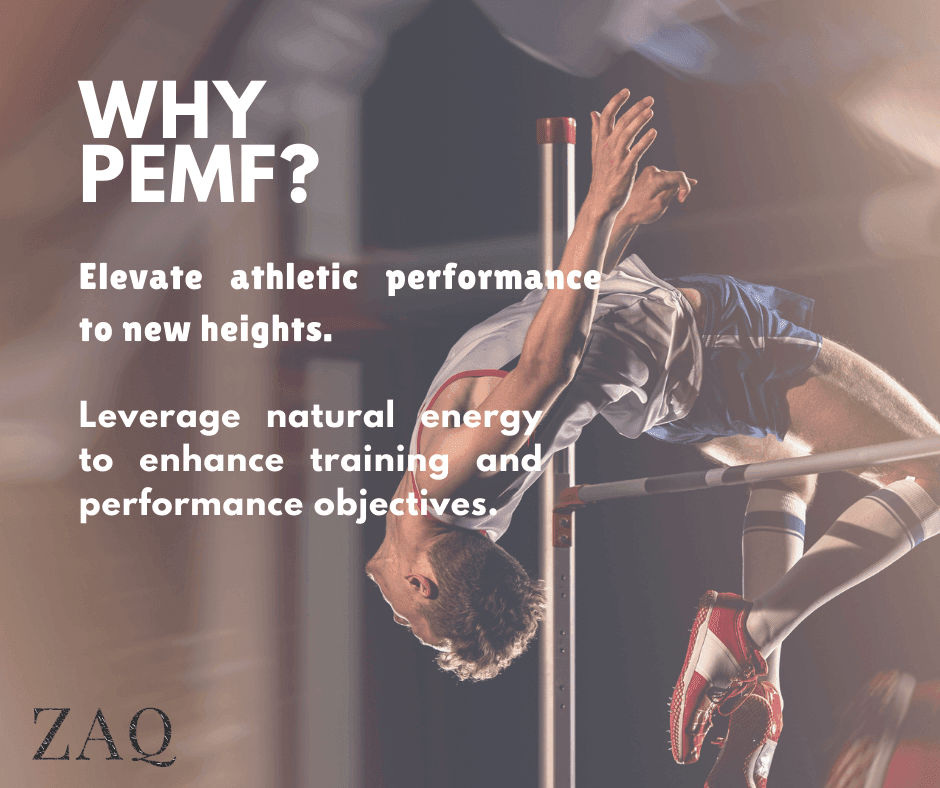 Infrared PEMF Travel Mat named in a graphic over a male athlete clearing a high jump bar.
