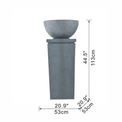 Resin Zen Bowl Pedestal Outdoor Fountain 44 Inch shown with measurement lines on a white background.