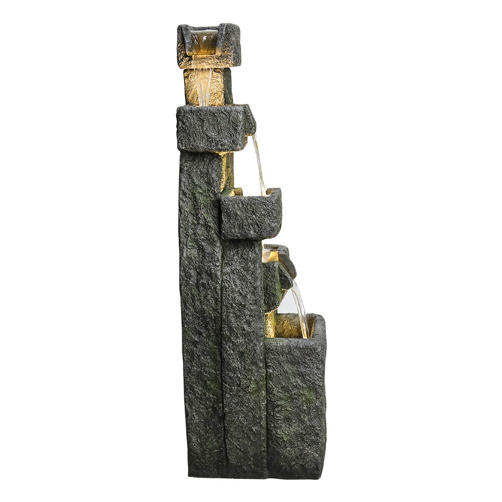 Resin Tiered Outdoor Fountain 5 Tier Modern LED shown from the side against a white background.