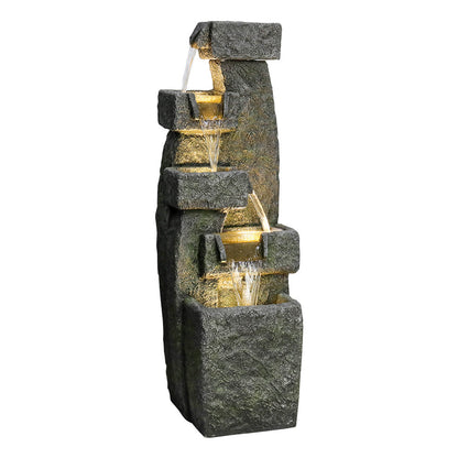 Resin Tiered Outdoor Fountain 5 Tier Modern LED shown from an angled front view against white.