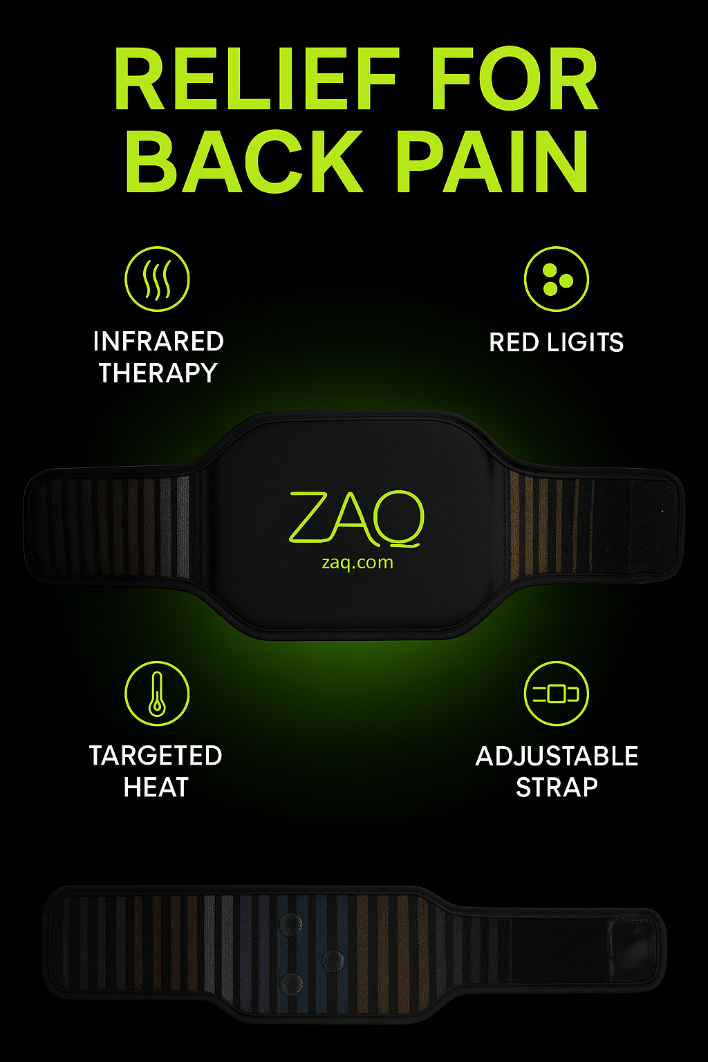 A branded REVA Multifunctional Infrared Heat belt is shown with surrounding feature icons.