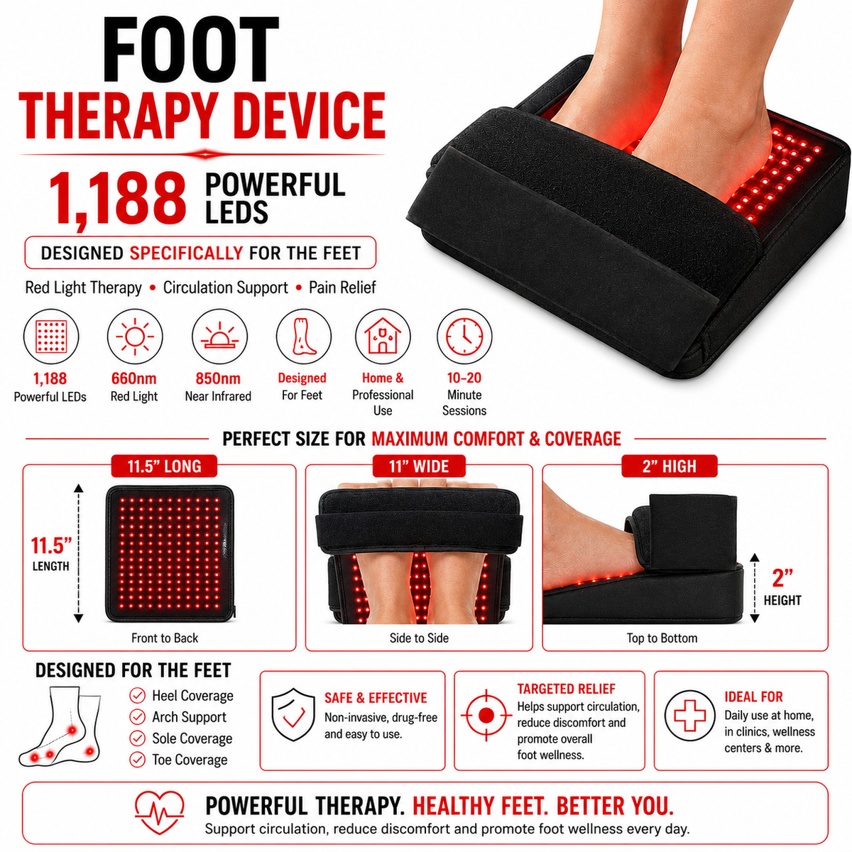 Red Light Pro Devices Neuropathy and Circulation Support System for Feet, Calves, Lower Back. 3,456 LEDs in System