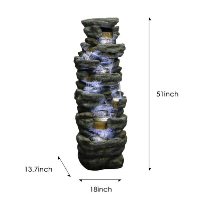 Resin River Rock Outdoor Fountain Pillar 51 Inch 52 lb shown with dimension arrows on a white background.