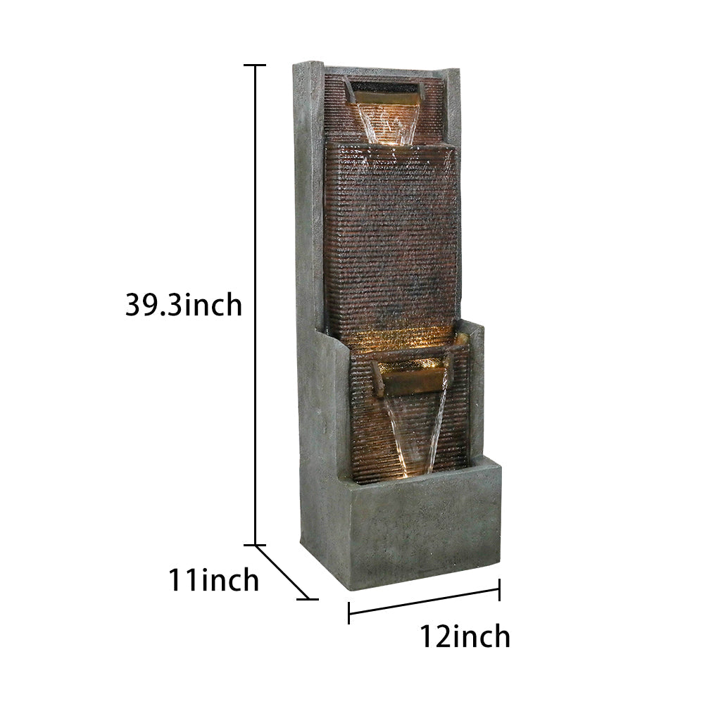 Resin Slim Outdoor Wall Fountain 39 Inch 11 Inch Deep with measurement markings on a white background.