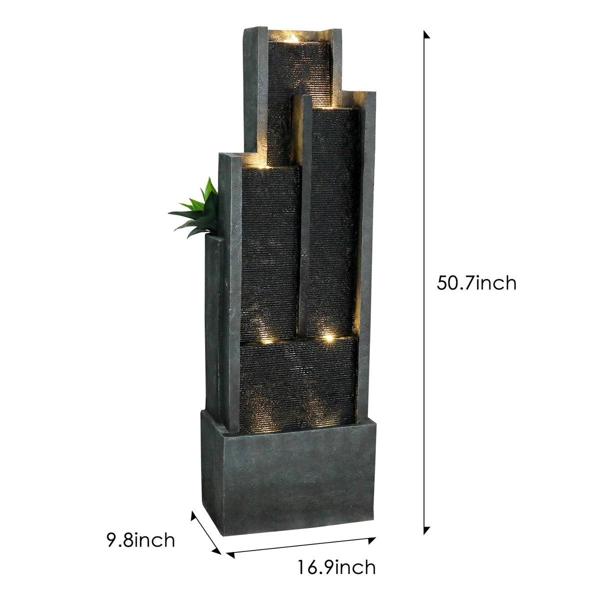 Resin Ribbed Slate Outdoor Water Fountain Quiet 50 in displayed alone on white with arrows marking its dimensions.