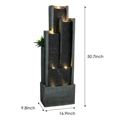 Resin Ribbed Slate Outdoor Water Fountain Quiet 50 in displayed alone on white with arrows marking its dimensions.
