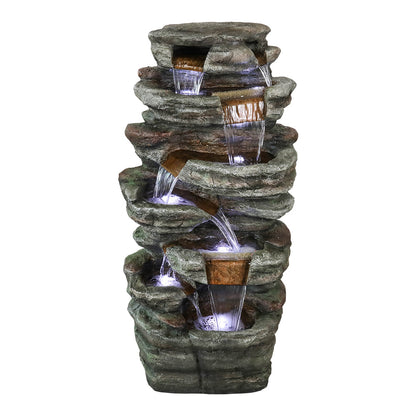 Front view of the Resin Serpentine Slate Column Cascading Outdoor Fountain against a plain white background.