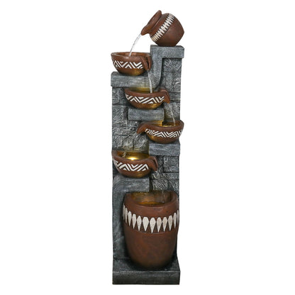 Resin Bohemian 6 Tier Tall Outdoor Water Fountain shown full-length against a plain white background.