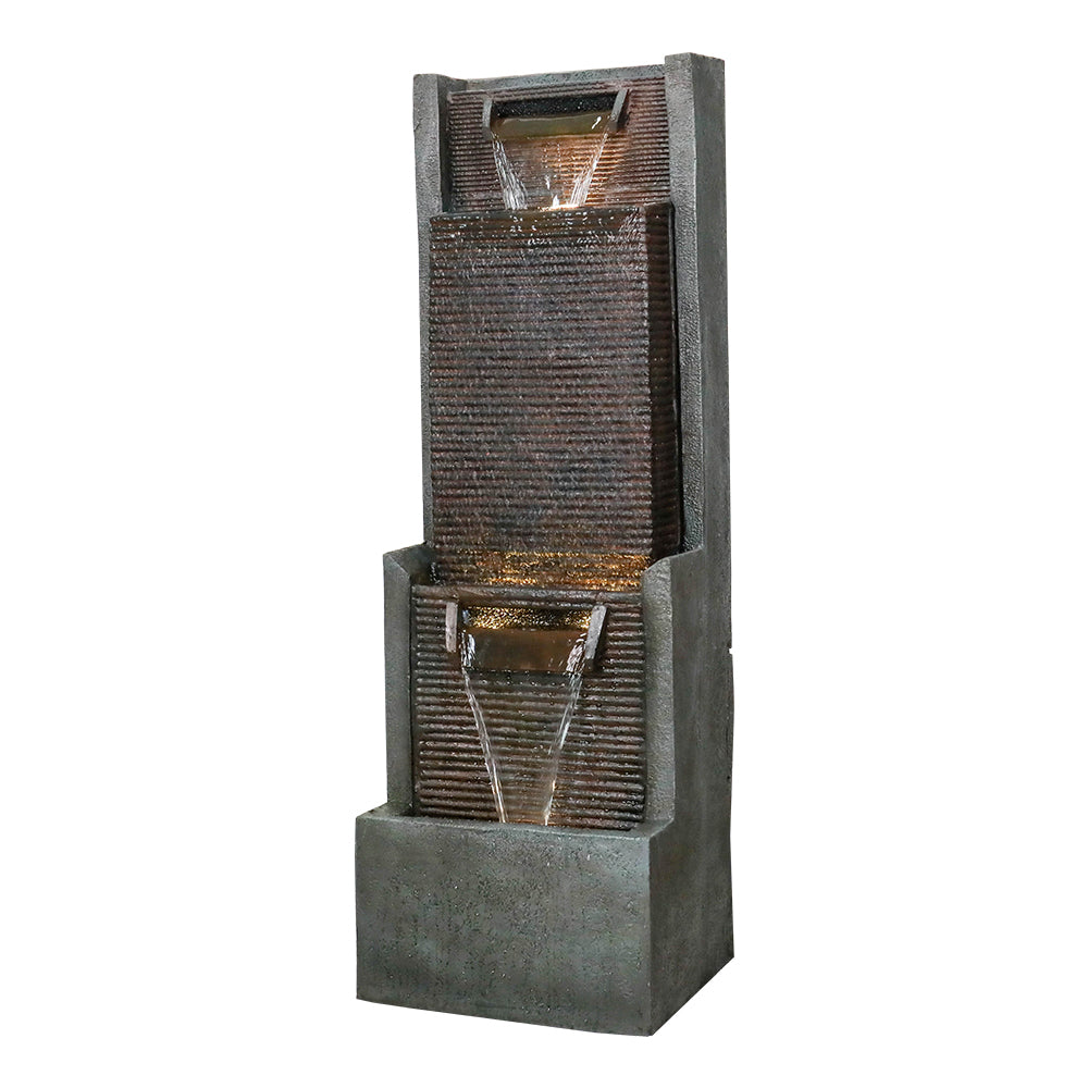Resin Slim Outdoor Wall Fountain 39 Inch 11 Inch Deep viewed from the right, showing its side and cascading water.