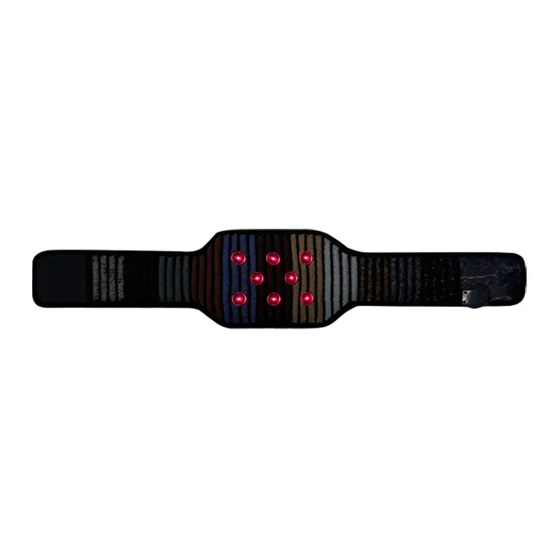 REVA Multifunctional Infrared Heat belt laid flat, showing its ribbed center and glowing red nodes on white.