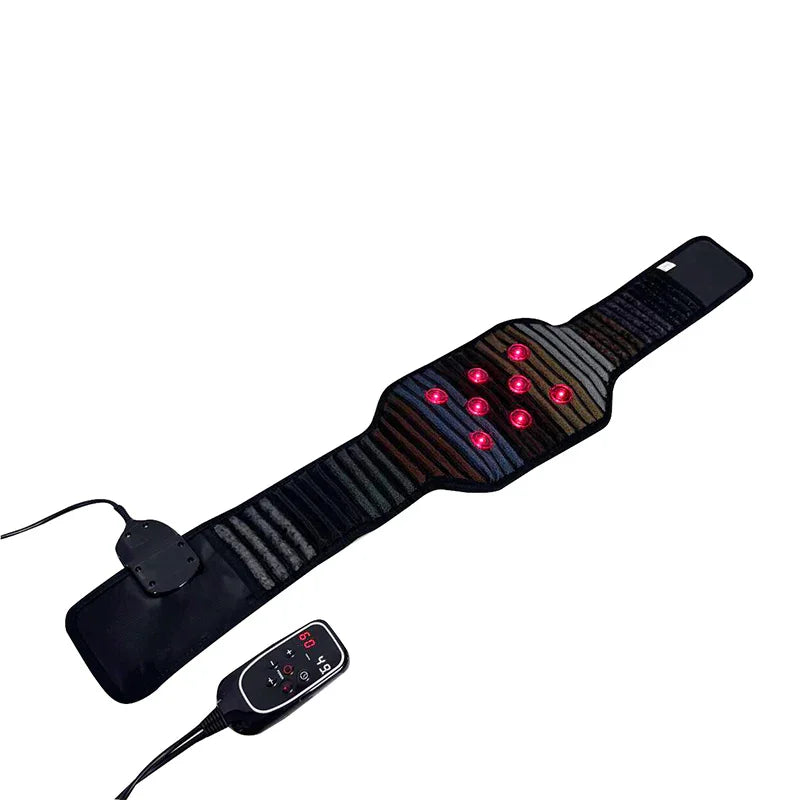 REVA Multifunctional Infrared Heat belt shown diagonally with attached wired controller against a white background.