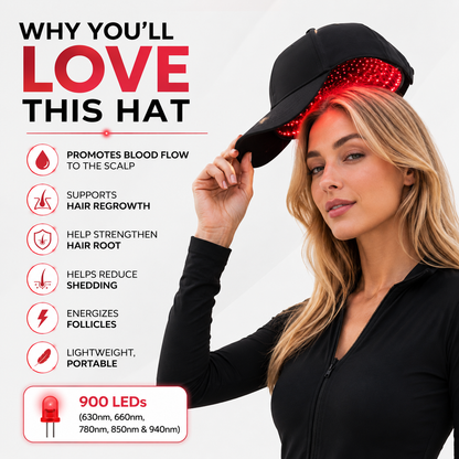 Red Light Pro Devices Red Light Therapy Hat | 900 Powerful LEDs | Full Scalp Coverage | 5 Wavelengths | Includes 12V Car Adapter