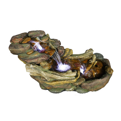 Resin Driftwood Creek Horizontal Outdoor Fountain 39 in shown from above, with water cascading into the lower basin.