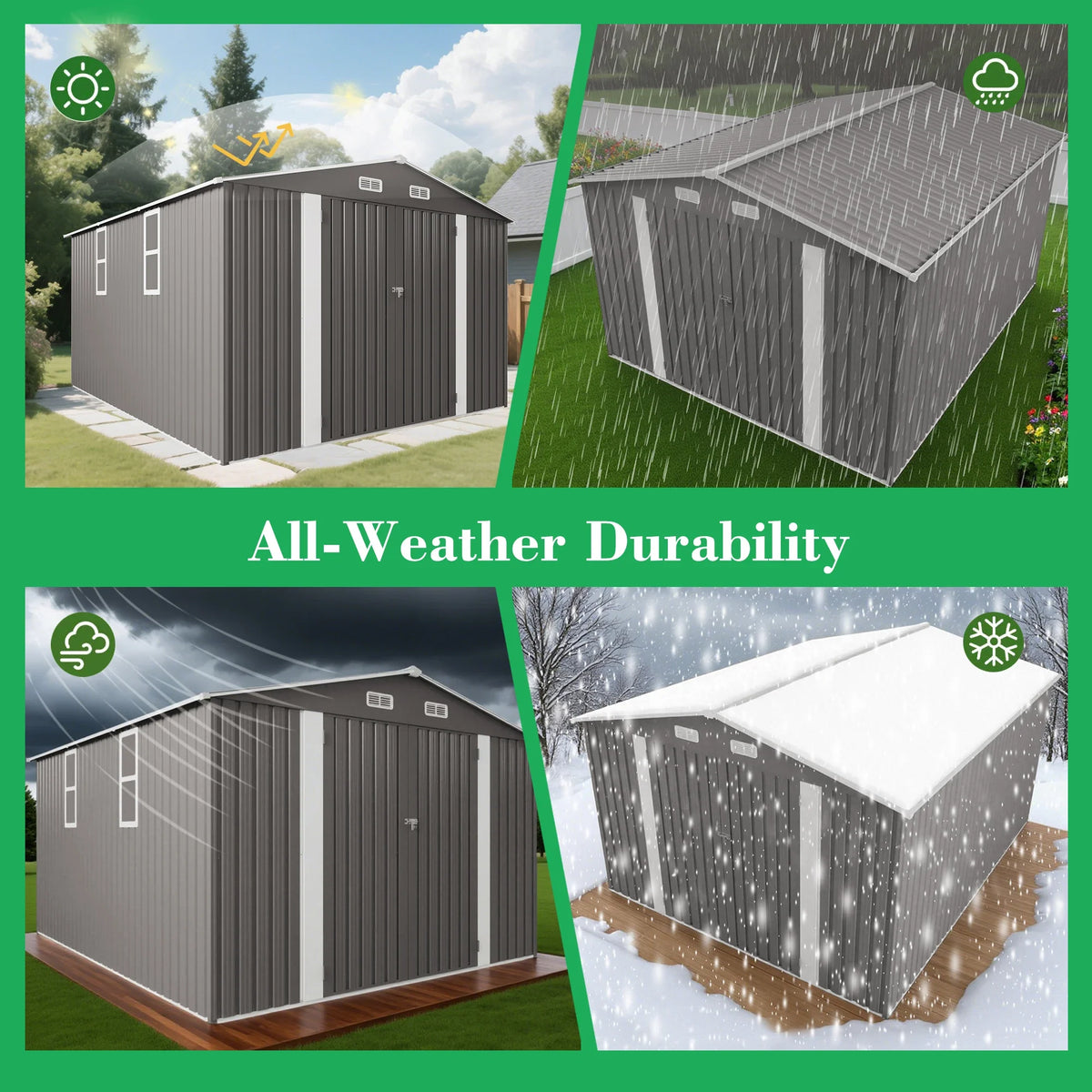 SUSUA10x12FT Outdoor Storage Shed  Metal Garden Shed with Double Door Two Window Waterproof Tool Shed for Backyard Patio Lawn