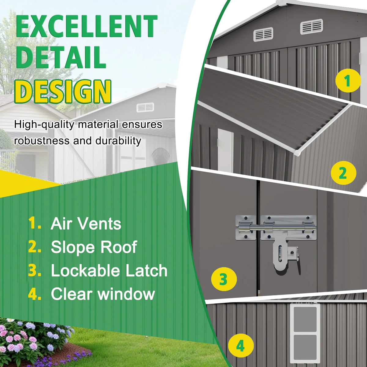 SUSUA10x12FT Outdoor Storage Shed  Metal Garden Shed with Double Door Two Window Waterproof Tool Shed for Backyard Patio Lawn