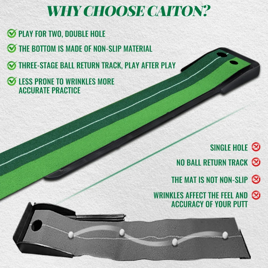 Caiton Golf Putting Mat 10FT with Auto Ball Return – Indoor & Outdoor Use, Perfect Golf Gift for Home, Office, and Backyard.