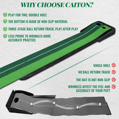 Caiton Golf Putting Mat 10FT with Auto Ball Return – Indoor & Outdoor Use, Perfect Golf Gift for Home, Office, and Backyard.
