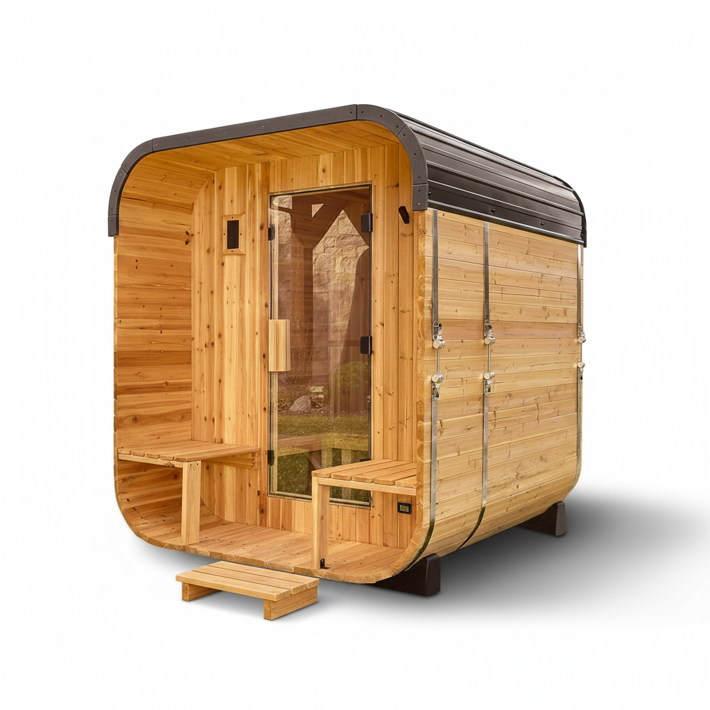 Backyard Discovery Lennon Cedar Cube Sauna with Porch – 2–4 Person