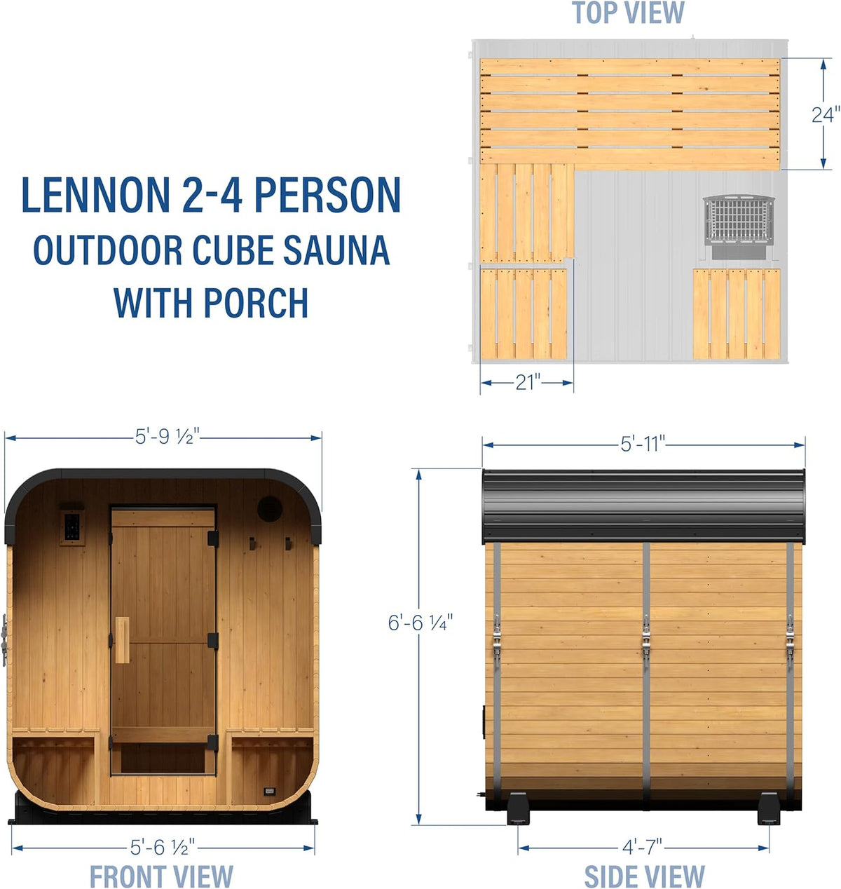 Backyard Discovery Lennon Cedar Cube Sauna with Porch – 2–4 Person — product view 2