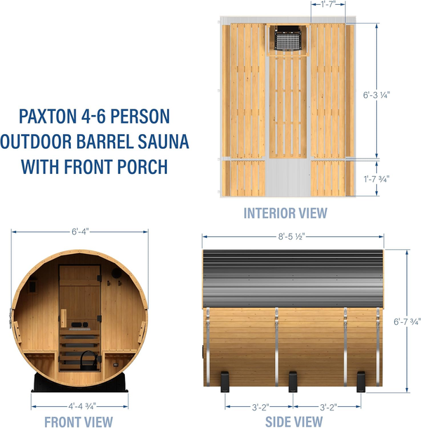 Backyard Discovery Paxton Cedar Barrel Sauna with Porch – 4–6 Person