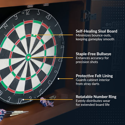 Hathaway Farmington Bristle Dartboard and Cabinet Set - Walnut Finish