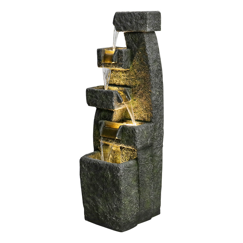 Resin Tiered Outdoor Fountain 5 Tier Modern LED shown from the opposite angled side against white.