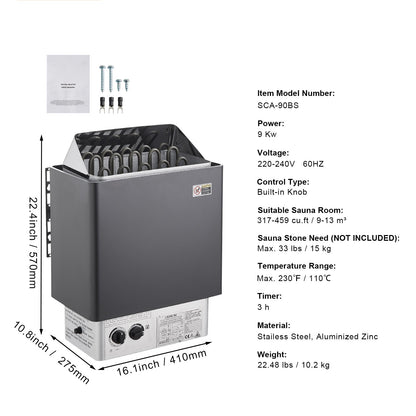 9KW Sauna Heater with Built-In Controls