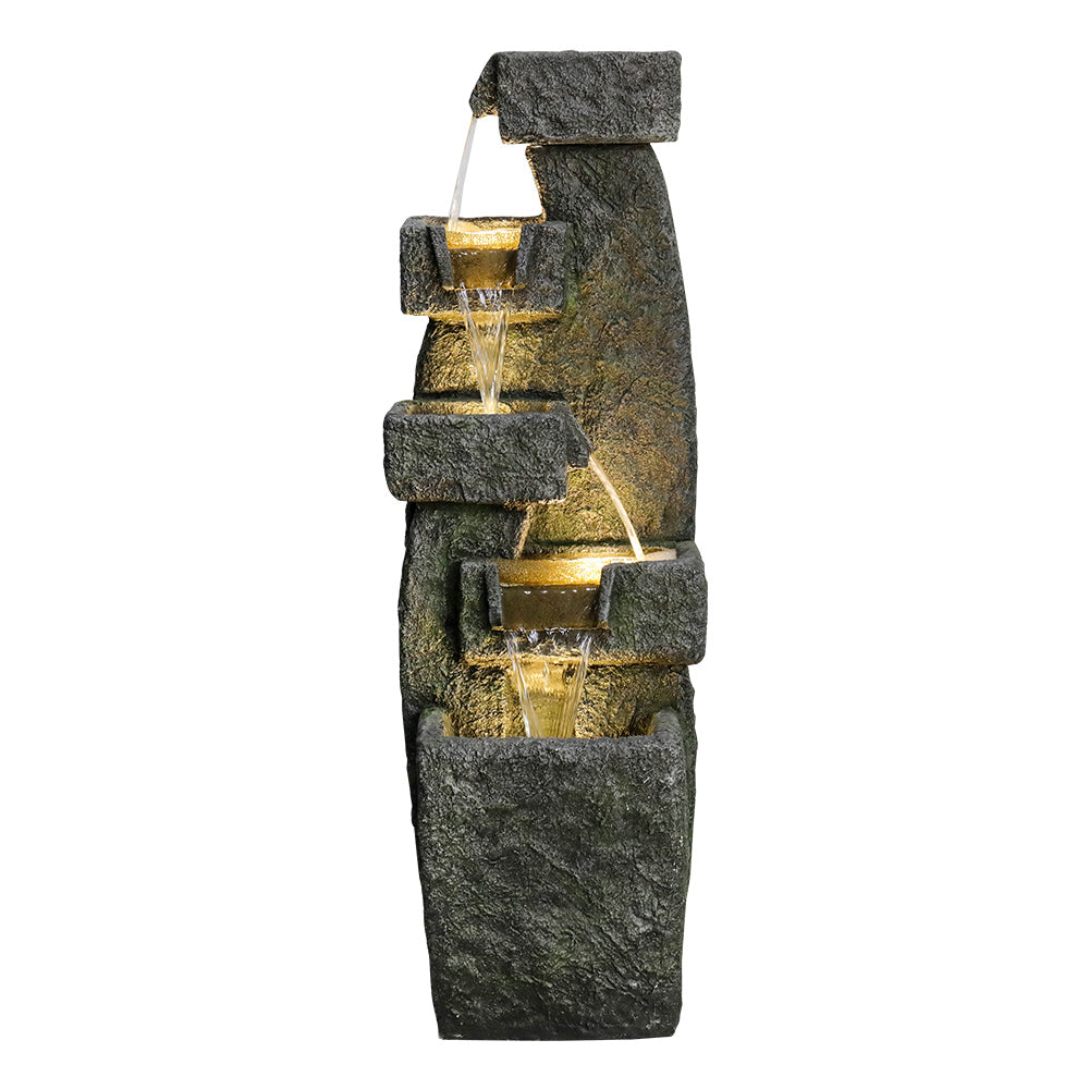 Resin Tiered Outdoor Fountain 5 Tier Modern LED shown front-facing against a white background.