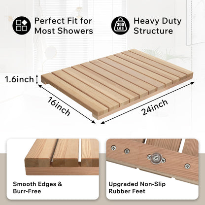 Cedar Wood Shower Mat - Non-Slip Slatted Bath Mat