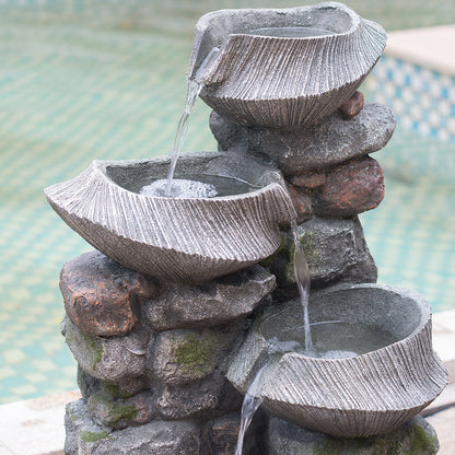 Close-up of Resin Fluted Basin Tiered Outdoor Water Fountain 650 GPH showing water flowing.