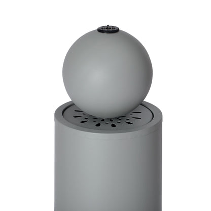 Metal Sphere Water Fountain Outdoor upper section against white, showing the sphere, dark top fitting, and perforated basin.