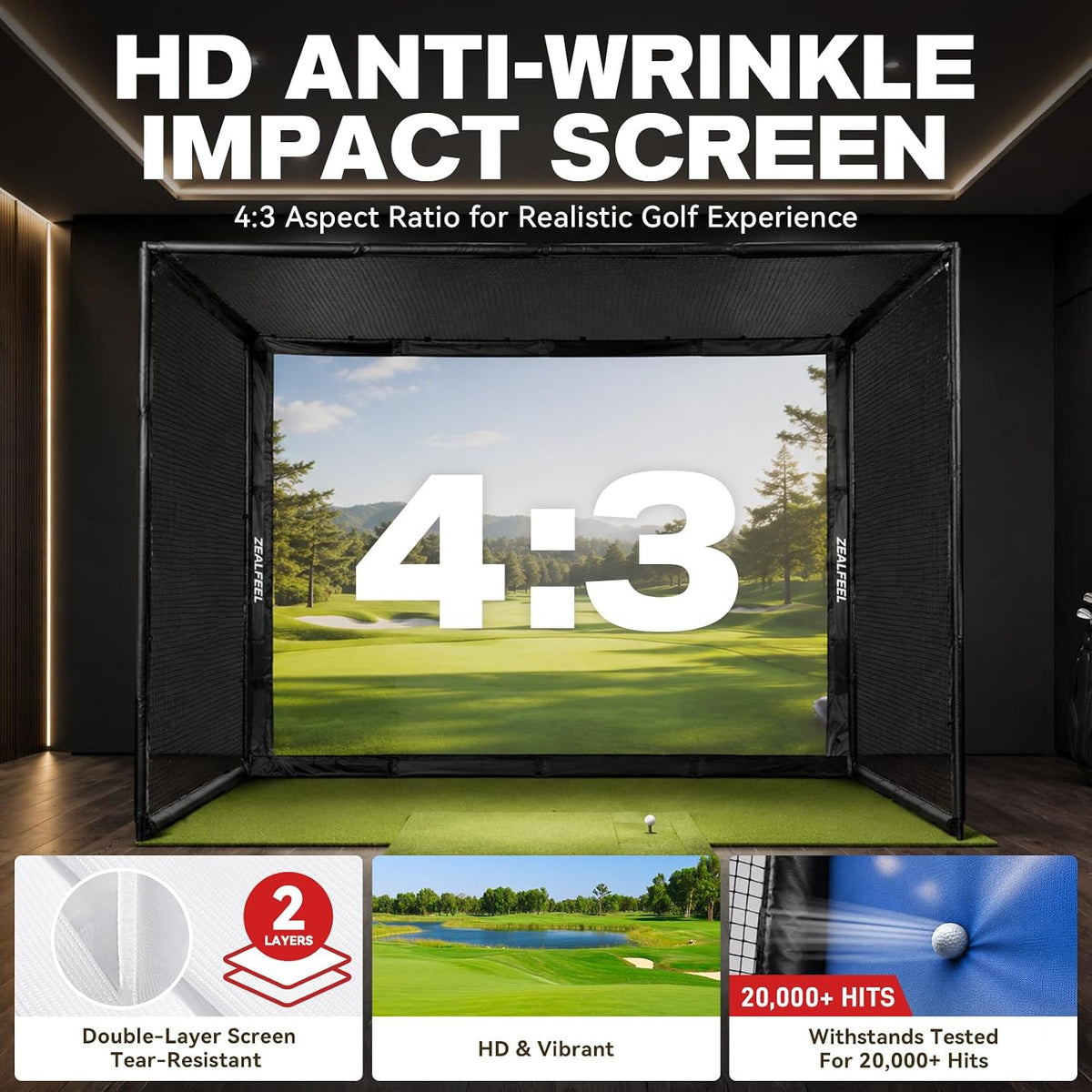 Golf Simulator Enclosure, 10 X 8 Ft/12 X 9 Ft, HD Impact Screen — product view 4