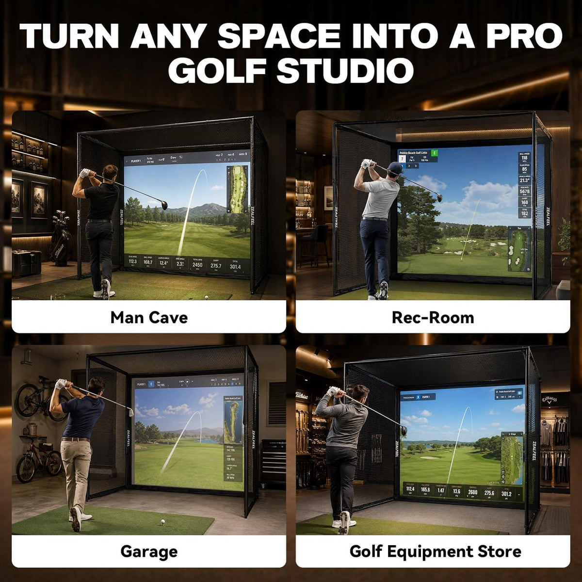 Golf Simulator Enclosure, 10 X 8 Ft/12 X 9 Ft, HD Impact Screen — product view 6