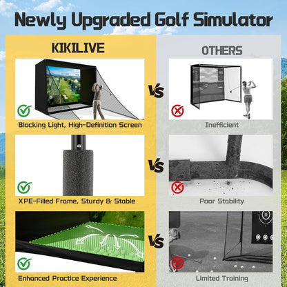 Golf Simulator Enclosure Net 10X8Ft Golf Practice Simulator with HD Impact Screen Kit & Sturdy EPE Foam-Filled Frame Golfs Cage Net with Safety Side Nets for Home Indoor Setup — product view 3